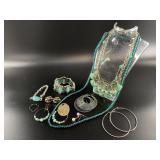 Collection of blue tone fashion jewelry (simulated