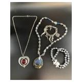 Vintage jewelry box with fashion necklaces, includ