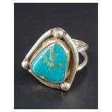 Silver and turquoise pawn style vintage ring size