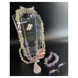 2 Natural stone necklaces, 1 has a mother of pearl