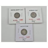 3pc Silver Dimes - Seated, Barber & Mercury