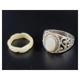 2 Sterling silver and ivory rings size 5, and a si