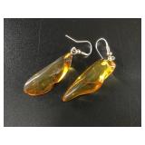 Pair of amber and sterling silver earrings