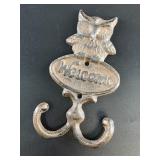 Cast iron owl welcome sign and coat hook