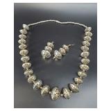Vintage necklace and earring set, possibly silver,