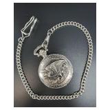 Working pocket watch with real 1921 D Morgan silve