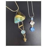 2 Necklaces featuring laborite, opal and sterling