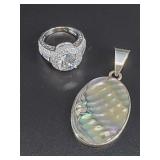 Sterling silver ring and pendant size 7 1/2