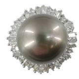Platinum South Sea Pearl Diamond Ring