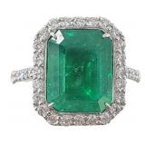 Natural Emerald & Diamond Platinum Ring