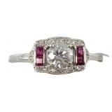 Platinum Ruby & Diamond Ring 0.47ct Center