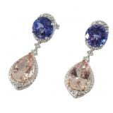 14K Tanzanite Morganite Diamond Drop Earrings