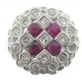 Platinum Diamond & Ruby Cluster Ring