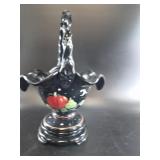 Fenton Hand-Painted Pumpkin Glass Basket w/ Base