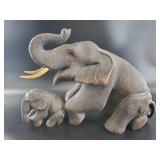 Elephant Mother & Calf Sculpture 14in