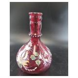 Fenton Hand-Painted Cranberry Glass Vase