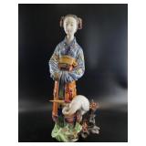 Porcelain Asian-Style Lady & Crane Figurine