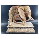 Large Carved Bone Elephant Sculpture With Dragon P