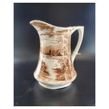 Pastoral Brown Transferware Pitcher