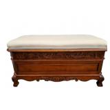 Carved Wood Upholstered Storage Bench