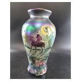 Fenton Hand-Painted Iridescent Equestrian Vase