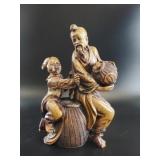 Carved Wood Elder & Child Figural Sculpture