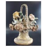 Vintage Cast Metal Floral Basket Doorstopper