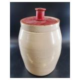 Covered Ceramic Crock with Red Lid