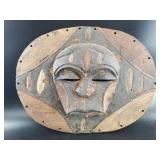Carved Wooden Mask Plaque 15 1/2in