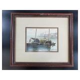 Signed Stevens Framed Maritime Harbor Print