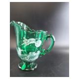 Fenton Green Glass Hand-Painted Vase