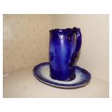 Vintage blue pitcher and platter