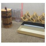 Pitchers, wine rack, toilet paper holder