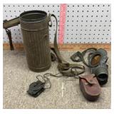WWII gas mask and compass