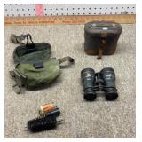 Binoculars and gun cleaning kit