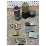 Violet smoke sample and belt buckles