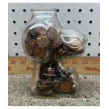 Vintage Anchor glass Snoopy bank full pennies