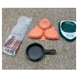 Mini cast iron pan, fairmont bank ash trays &