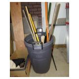 Rubbermaid barrel W/ Hand/yard tools