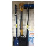 Hole auger, shovel, brooms & potato fork