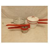 Enamelware Dbl Pot, Ricer, Glass Pan