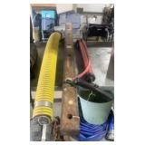 Hose w/ connections, level, bike tire pump