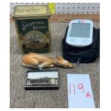 Rushian Fawn figurine, steam ship can, Harmonica