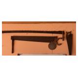 Two man saws & hand saw & saw blade
