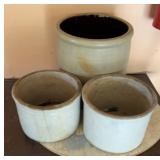 Lot of three unmarked crocks one is cracked