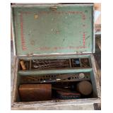 Wooden crate with brace drill and bits