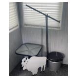 Deck table, steel buffalo and can