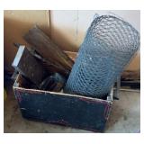 Wooden crate of misc splitting wedges wire tongs