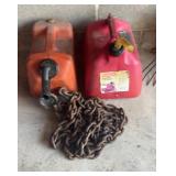 Log chain and 2 gas cans