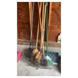 Snow shovel, lawn rakes brooms & sidewalk edger